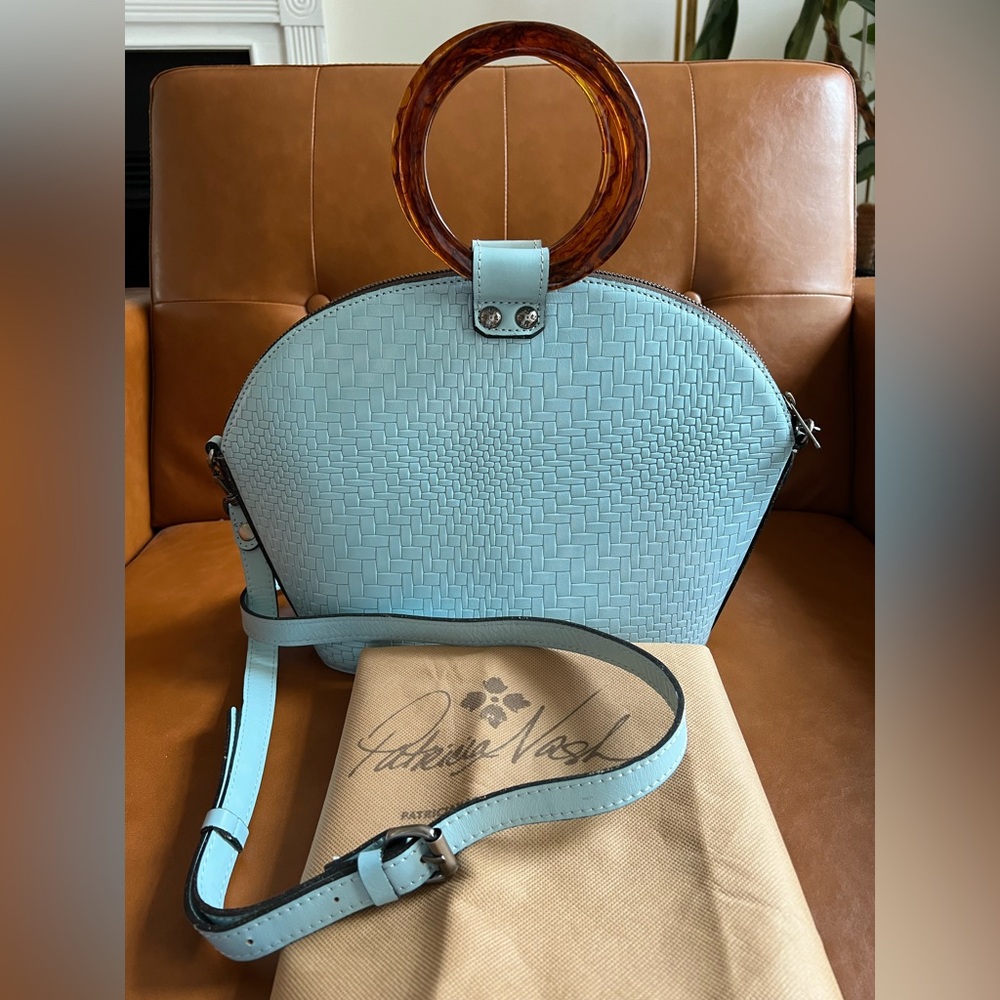 Patricia Nash Meldola Blue Leather Dome Satchel Purse Crossbody - Picture 1 of 11